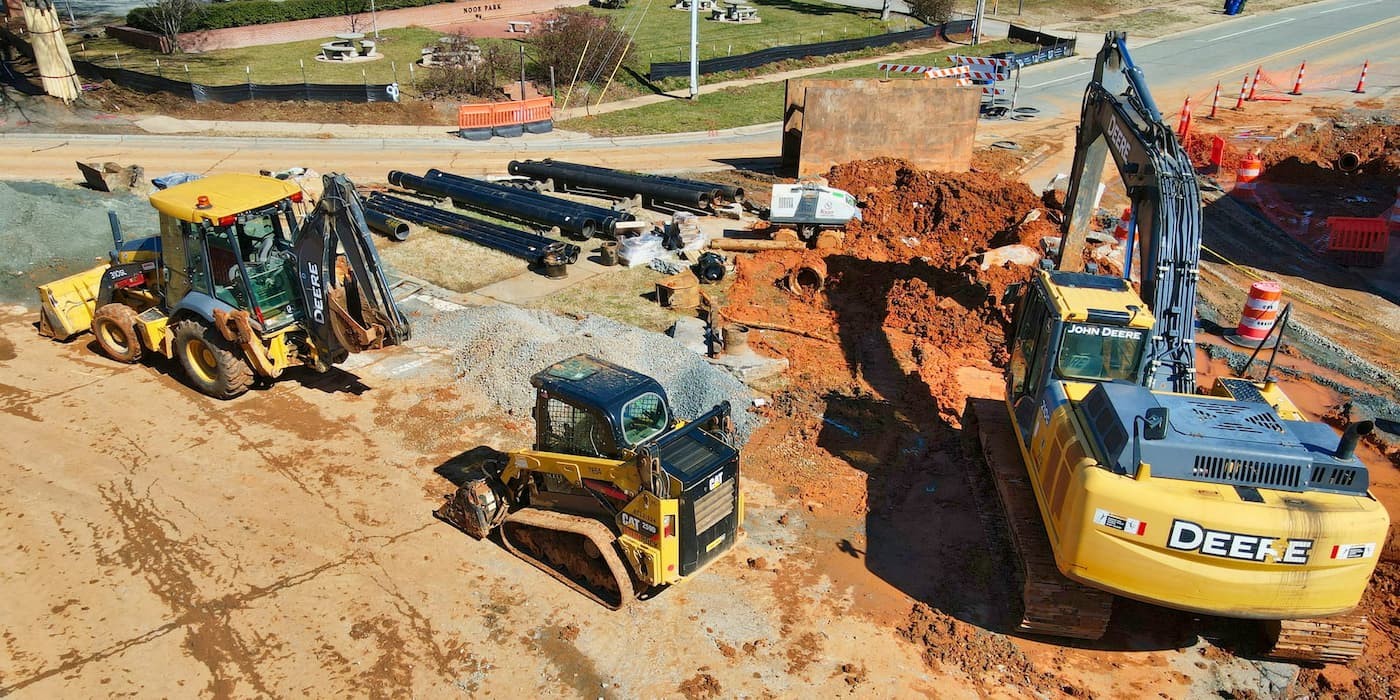 Chantier de génie civil, réfection d'aqueduc et voirie au Québec